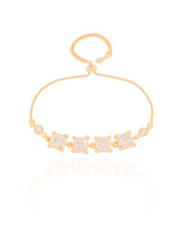 Pulseira Fecho Gravata Quadrados Cristal Banhado a Ouro 18K