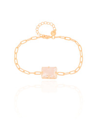 Pulseira Elos Retangulo Cristal Banhado a Ouro 18K