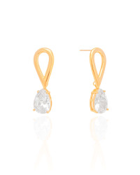 Brinco Gota Dupla Vazado Cristal Banhado a Ouro 18K