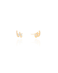 Brinco Filetes Cravejados Baguete Cristal Banhado a Ouro 18K