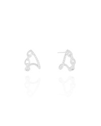 Brinco Argola Gota Entrelaçada Cravejada Cristal 1.4 cm Ródio Branco