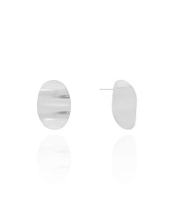 Brinco Oval Ondulado Liso Ródio Branco