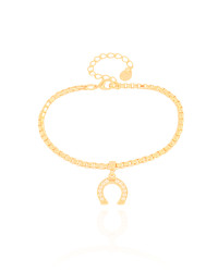 Pulseira Elos Quadrados Ferradura Cravejada Cristal Banhado a Ouro 18K