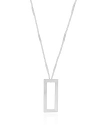 Gargantilha Gurmet Achatada Retangulo Vazado Liso Ródio Branco - 40 cm