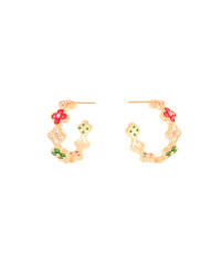 Brinco Argola Flor Colorida Banhado a Ouro 18K