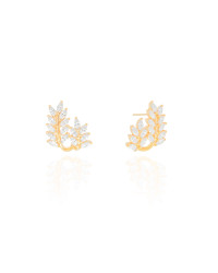 Brinco Ramos Folha Cravejada Cristal Banhado a Ouro 18K