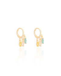 Brinco Argola Cristais Coloridos 6 mm Banhado a Ouro 18K