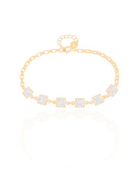 Pulseira Quadrados Cristais Banhado a Ouro 18K