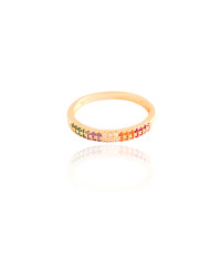 Anel Cravejado Cristal Colorido Tamanho 17 Banhado a Ouro 18K