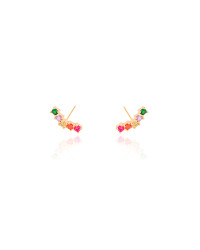 Brinco Ear Cuff Zircônias Coloridas Banhado a Ouro 18K