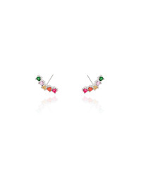 Brinco Ear Cuff Zircônias Coloridas Ródio Branco