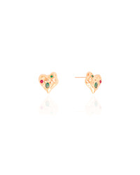 Brinco Coração Zircônia Colorida Banhado a Ouro 18K