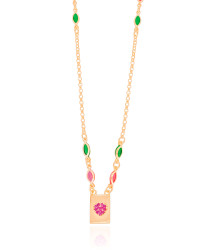 Gargantilha Navetes Coloridos Coração Rosa Banhado a Ouro 18K - 45 cm